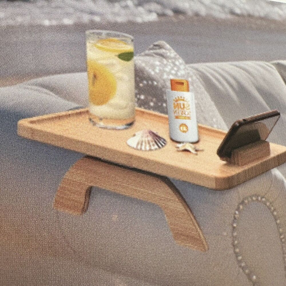NIB Acacia Wood‎ Armrest Tray 15.4” x 9.8” Couch Arm Table for Food & Drink